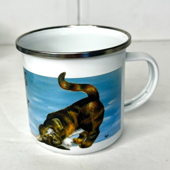 Set of 4 Cute Kittens Enamel Coffee Tea 12oz Mugs Cat Design Camping - Picture 5 of 15